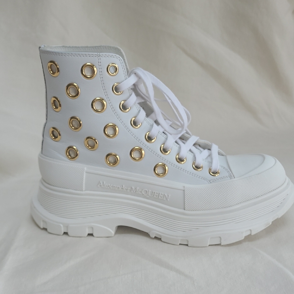 Alexander McQueen White Sneakers with Gold Accents